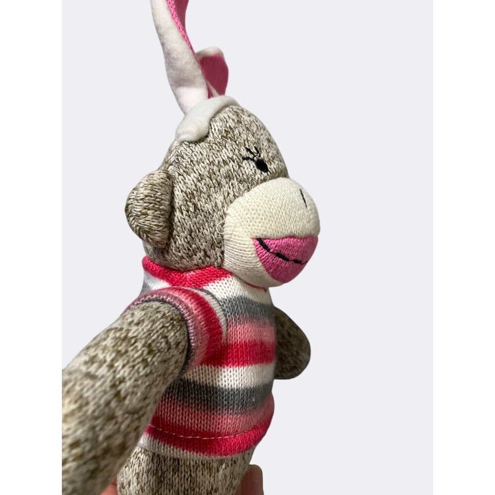 Sock Monkey Plush Toy With Pink Bunny Ears And Striped Sweater 12 Inches Tall - Picture 10 of 10